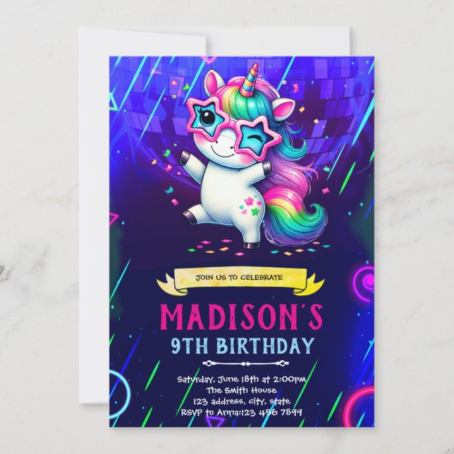 Convites Unicorn dance birthday party invitation (Frente)