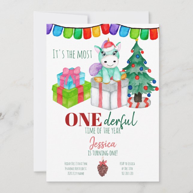Convites Unicorn deer Onemagnifico Aniversário de Natal (Frente)