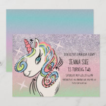 Unicorn Desenho à Mão Ombré Arco-íris Aniversário
