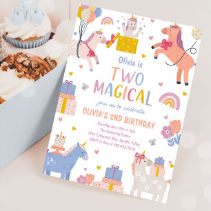 Convites Unicorn Dois Magico Pastel Aniversário de 2 anos