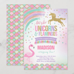 Convites Unicorn e Flamingo Birthday Invitation MagParty