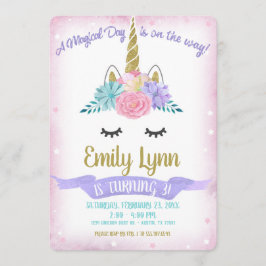 Convites Unicorn Enfrenta Douradas Flores Mágicas De Pastel