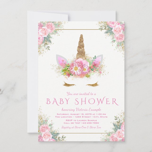 Convites Unicorn Face Unicorn Baby Shower (Frente)