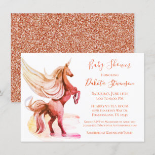 Convites Unicorn Fantasy   Rosa de coral mágico Dourado