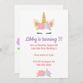 Convites Unicorn Floral Birthday Party Invitation