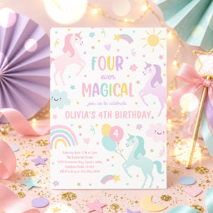 Convites Unicorn Four Ever Magic 4th Party Festa de anivers