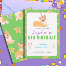 Convites Unicorn Girl Birthday, Partido Corgi