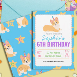 Convites Unicorn Girl Birthday, Partido Corgi