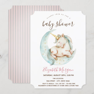 Convites Unicorn Lua Listras Rosa Baby Shower  