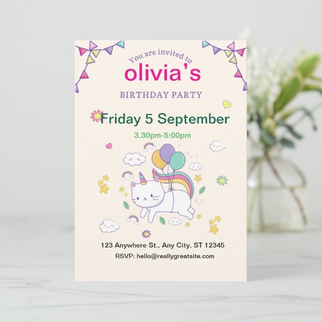 Convites Unicorn Mão traçou o aniversário dos preços (Em pé/Frente)