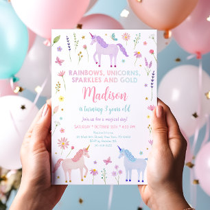 Convites Unicorn Meadow Rainbow Sparkles Aniversário