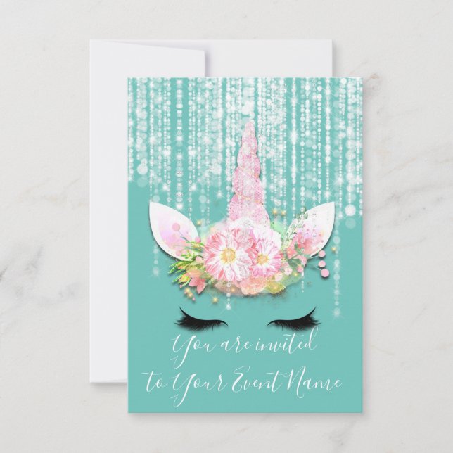 Convites Unicorn Party Pink 1th 16th Festa de aniversário (Frente)