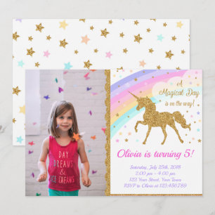 Convites Unicorn Photo Invitation, Unicorn Party