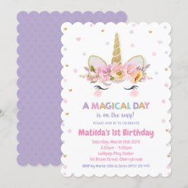 Convites Unicorn primeiro aniversario Invoca Girls Floral