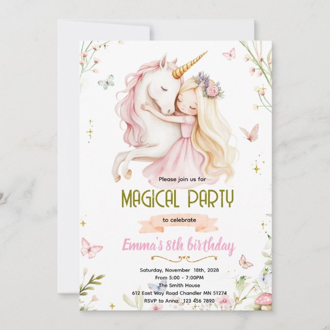 Convites Unicorn Princess Birthday Invitation (Frente)