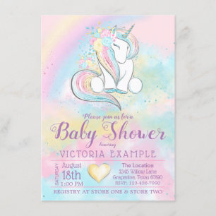 Convites Unicorn Rainbow Baby Shower Invations