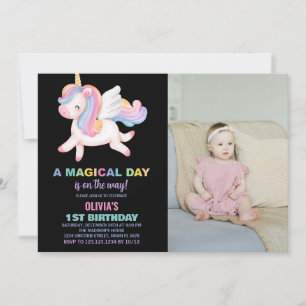 Convites Unicorn Rainbow Birthday Invances com foto