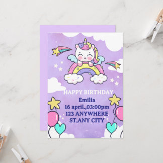 Convites Unicorn Rainbow Birthday Invitation Invitation