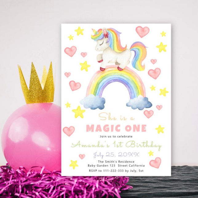 Convites Unicorn Rainbow Magic One First Birday (Criador carregado)