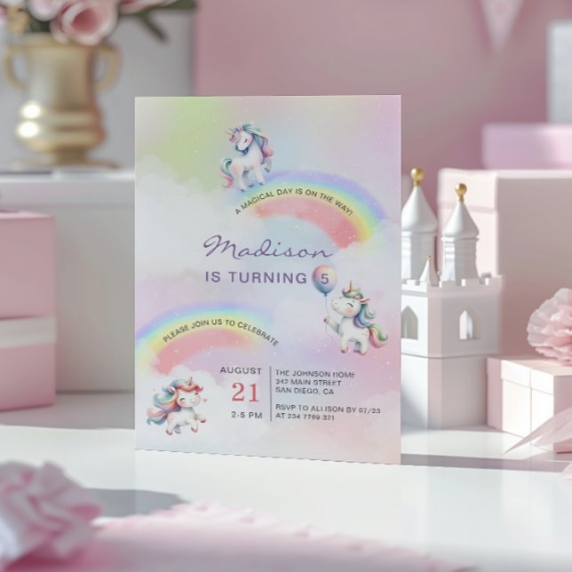 Convites Unicorn Rainbow Magical Birthday (Criador carregado)