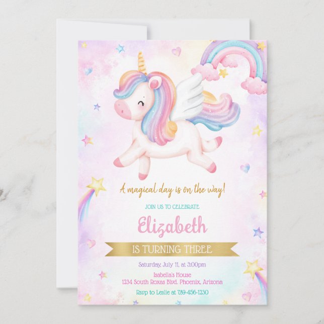 Convites Unicorn Rainbow Magical Birthday Invitation (Frente)