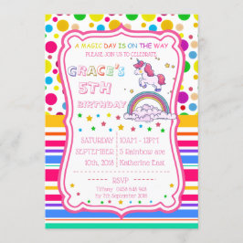 Convites Unicorn Rainbow Magical Birthday Personalize RSVP