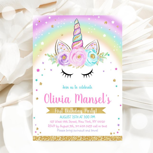 Convites Unicorn Rainbow Magical Day Birthday Invitation (Criador carregado)