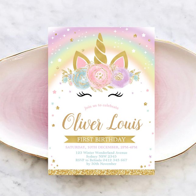 Convites Unicorn Rainbow Magical Day Birthday Invitation (Criador carregado)