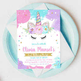 Convites Unicorn Rainbow Magical Day Birthday Invitation