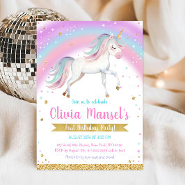 Convites Unicorn Rainbow Magical Day Birthday Invitation