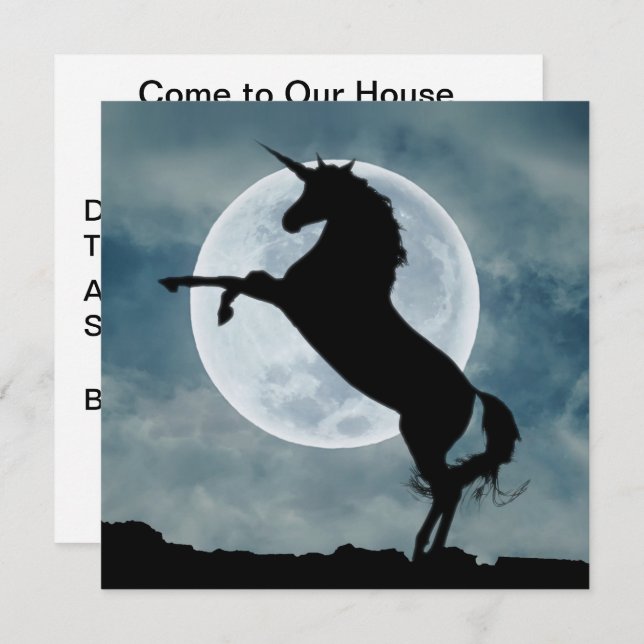 Convites Unicorn Silhouette Full Moon House (Frente/Verso)