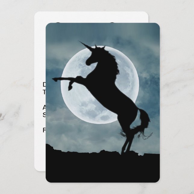 Convites Unicorn Silhouette Full Moon Night Sky, ZKOA (Frente/Verso)