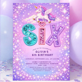 Convites Unicorn Sparkle 6th Birthday  Girl Invitation
