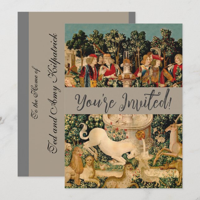 Convites Unicorn Tapestries Encontrou Legenda Mítica (Frente/Verso)