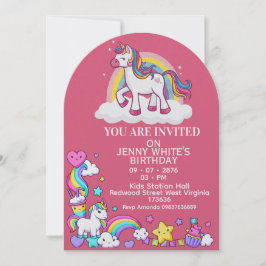 Convites Unicorn Themed Girl Birthday Invitation 
