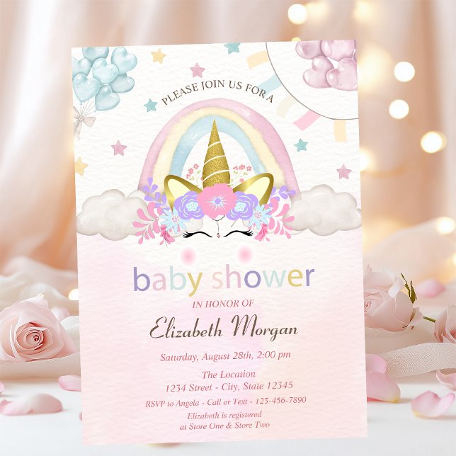 Convites Unicórnio,Balões,Convite Holográfico para Chás de  (Criador carregado)