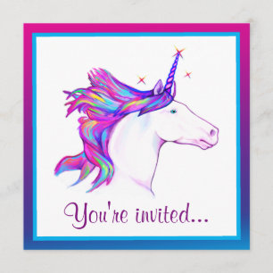 Convites Unicórnio com Rainbow Mane Feliz Aniversário