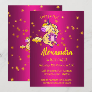 Convites Unicórnio de Aniversário Amarelo