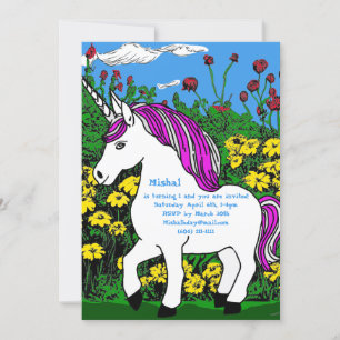 Convites Unicórnio de Aniversário Roxo Branco Caprichoso