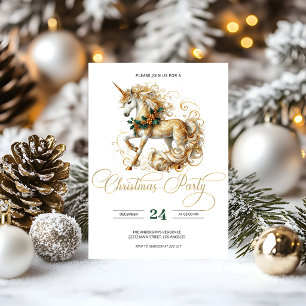 Convites Unicórnio de Natal Branco e Dourado Elegante