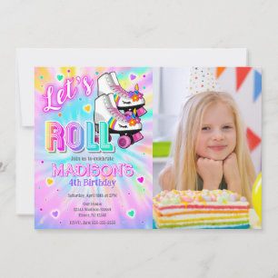 Convites Unicórnio de Patinação no Gelo Aniversário Tie Dye