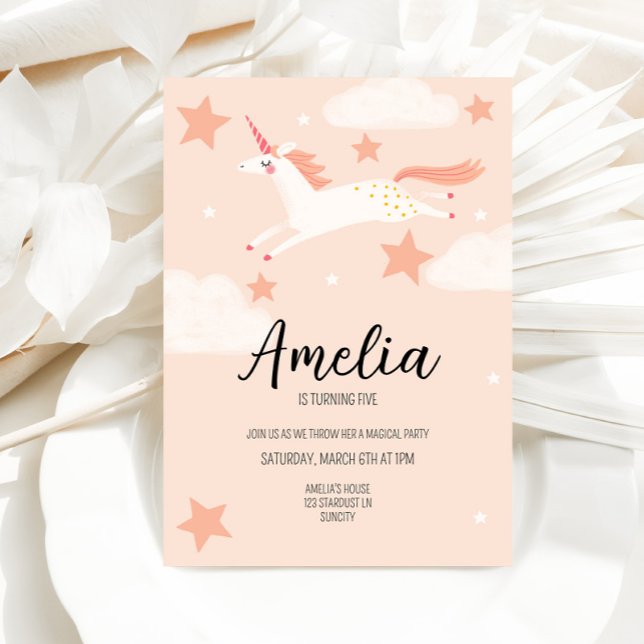 Convites Unicórnio e Estrelas Aniversário (Criador carregado)