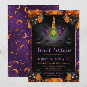 Convites Unicórnio Floral de Halloween para Doze Anos