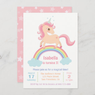 Convites Unicórnio mágico na Festa de aniversario de menina