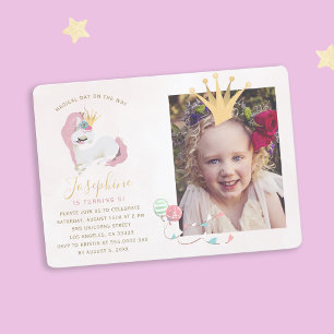 Convites unicórnio mágico rosa e dourado foto de aniversári