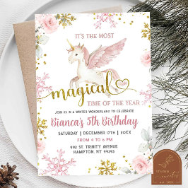 Convites Unicórnio Mágico Rosa Floral Aniversário Menina I
