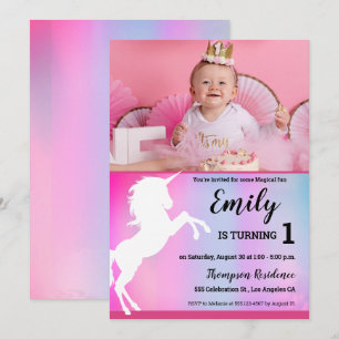 Convites Unicórnio Mágico Rosa Foto Personalizada Aniversár