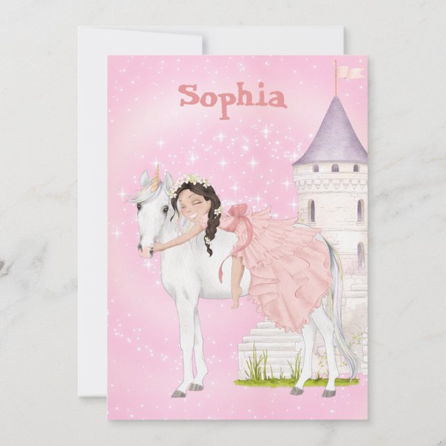 Convites Unicórnio Princesa Estrelas em Idade do Cabelo Esc (Verso)