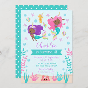 Convites Unicórnio Sereia, Aniversário, Tom Escuro