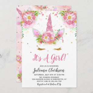 Convites Unicórnios em Bloom Chá de fraldas